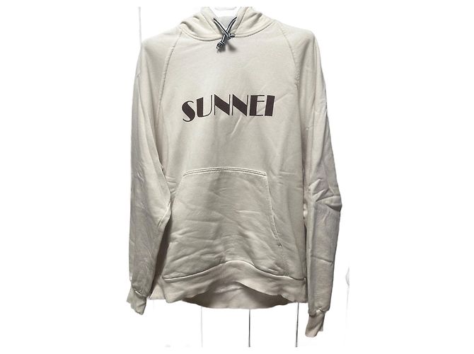 Autre Marque Moletom com capuz Sunnei Logo Marfim Marrom Algodão Branco Bege