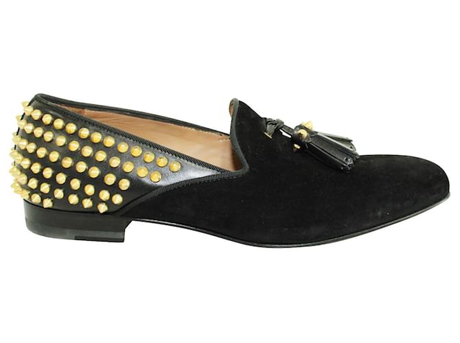 Christian Louboutin Mocassins en daim noir avec des clous dores Suede ref.1726946 Joli Closet