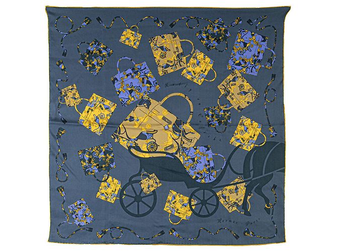 Lenço de seda Caleche azul Hermès Kelly
