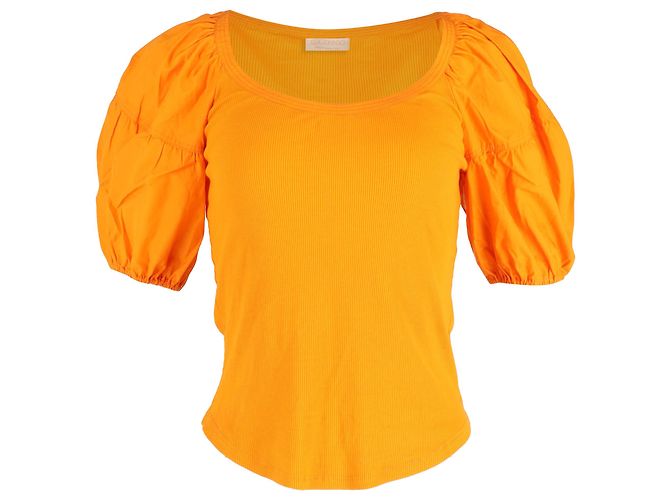 Camiseta de gola redonda com mangas curtas Ulla Johnson em algodão laranja Coral