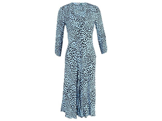 Autre Marque Rixo Katie Vestido de Print Leopardo en Viscosa Azul Azul claro