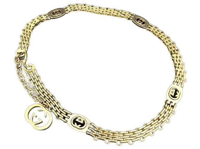 GUCCI Interlocking G Gold Tone  Chain Belt Green