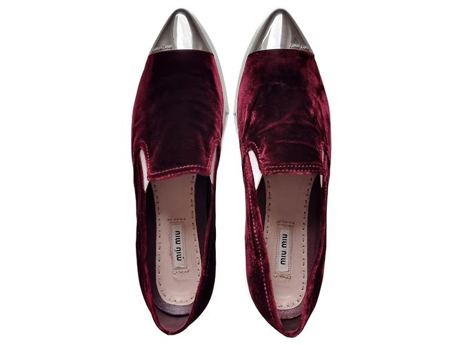 Zapatillas de terciopelo burdeos Miu Miu Blanco