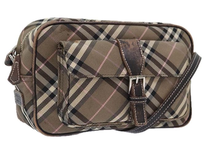Bolsa de ombro Burberry Nova Check Blue Label em nylon marrom Auth ti2105