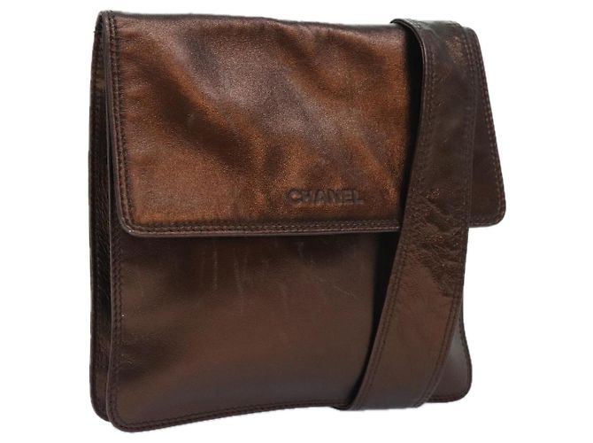 Bolsa de ombro CHANEL em couro bronze dourado CC Auth 93241