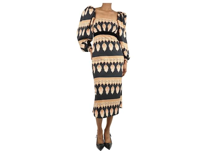 Johanna Ortiz Black printed puffball sleeve cotton dress - size UK 6  ref.1730725