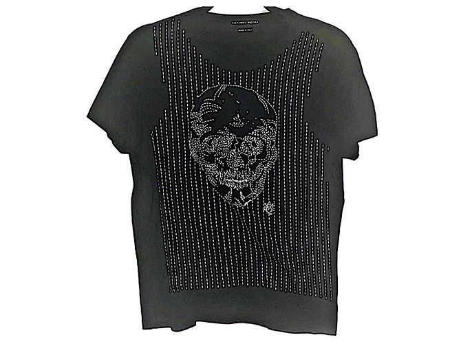 Authentic Alexander McQueen Black Striped Skull Tee