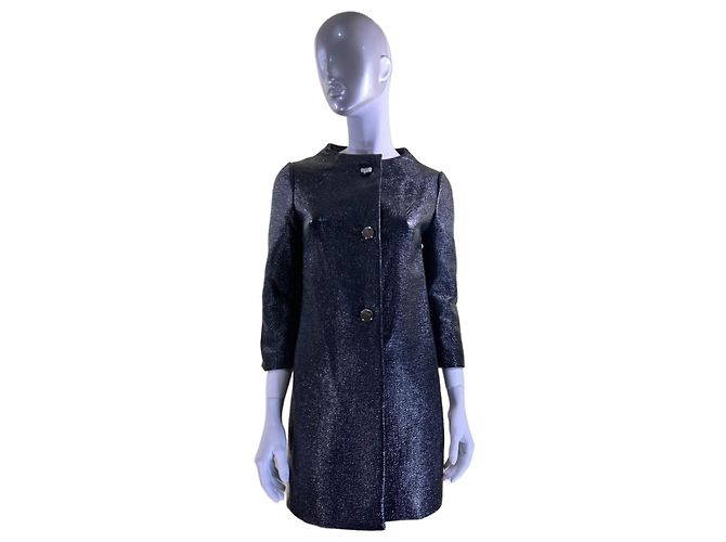 Kate Spade Erika Lacquered Tweed Coat Navy Blue