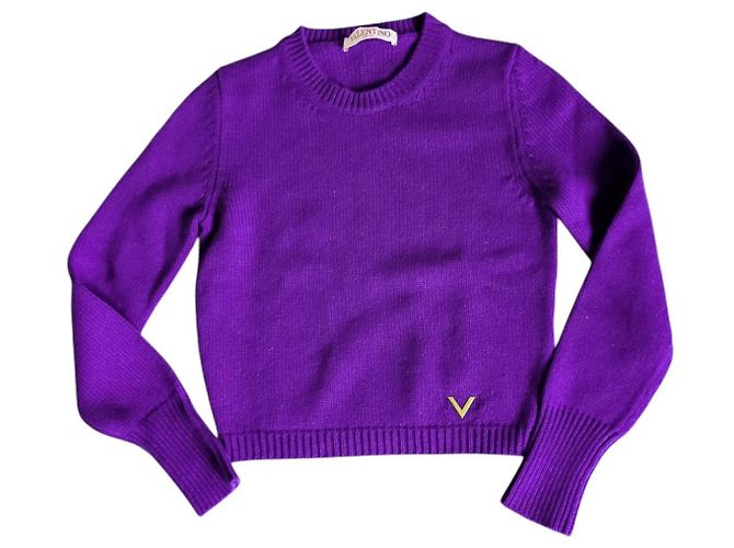 Valentino Garavani Kurzer violetter Kaschmirpullover Lila