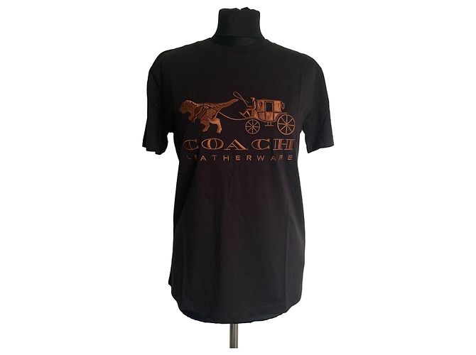 Camiseta Coach de algodón negro con bordado bronce