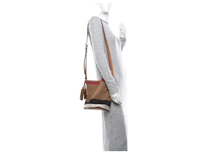 BURBERRY Canvas Mega Check Mini Ashby Hobo Saddle Bag Brown Beige Cloth ref.1732117 Joli Closet