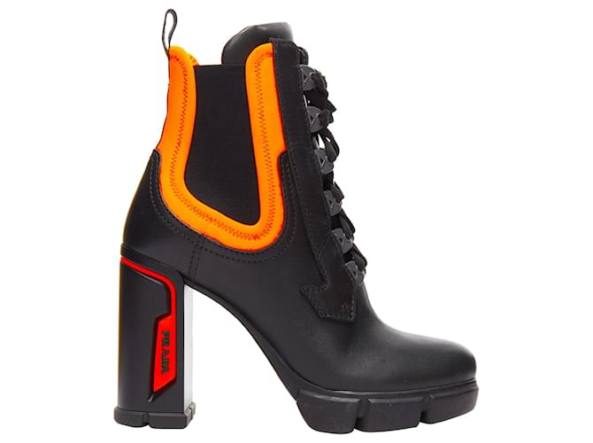 Prada neon neoprene leather logo boots