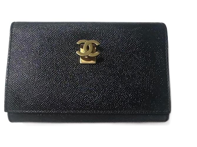 Chanel CC Clasp Bi Fold & Kiss Lock Purse Black