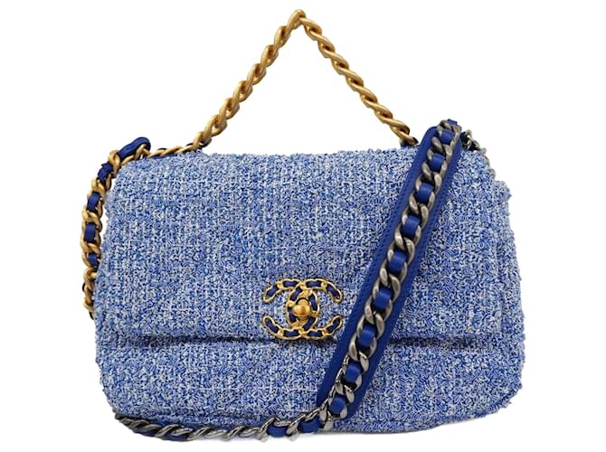 Chanel Shoulder Bag 19 in Blue Tweed ref.1732963 Joli Closet