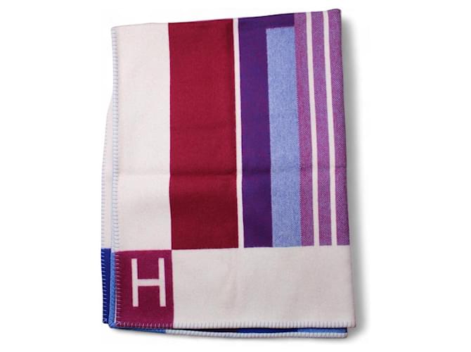 Hermès Avalon Vibration Throw Blanket Blue Beige Dark red Purple Cashmere Wool  ref.1732977