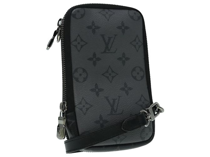LOUIS VUITTON Monogram Eclipse Doppelte Handy-Tasche Grau M69534 LV Auth 89410 Braun Monogramm