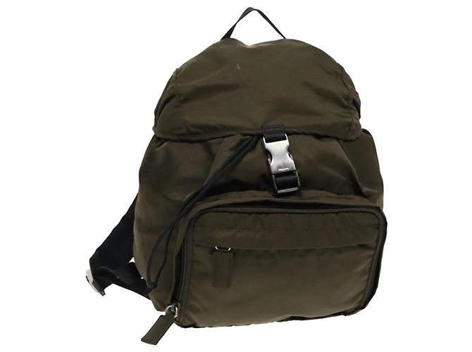 PRADA Backpack Nylon Khaki Silver Auth ep5764 Silvery