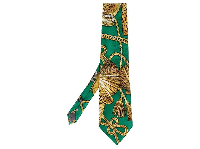Gianni Versace Green Printed Silk Tie