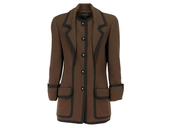 Blazer in lana marrone e nero Chanel - anni 2000