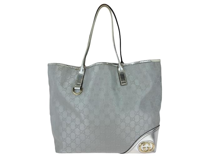 Gucci New Britt GG Canvas Leder Tragetasche Silber Metallisch Leinwand ref.1733893 Joli Closet
