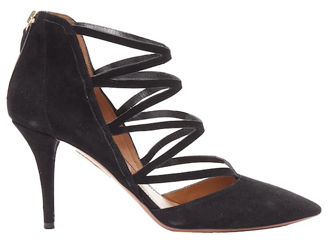 Aquazzura electric suede criss cross strappy booties pump Black  ref.1734121