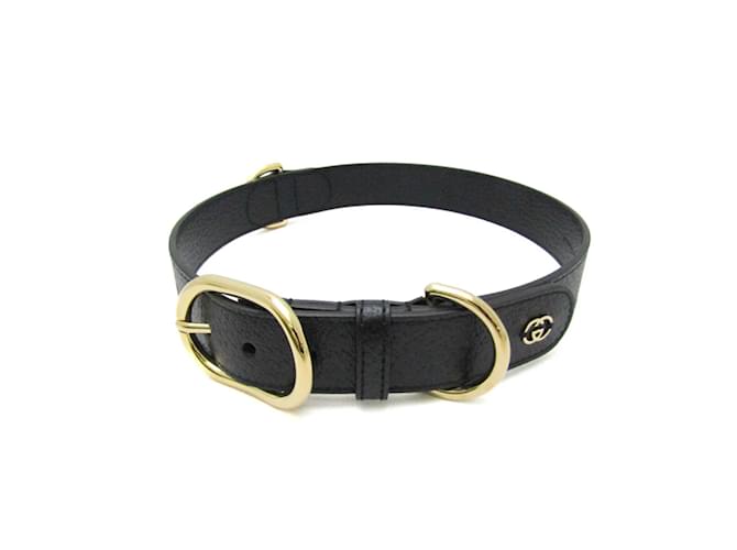 Gucci Interlocking G Leather Dog Collar Black  ref.1734220