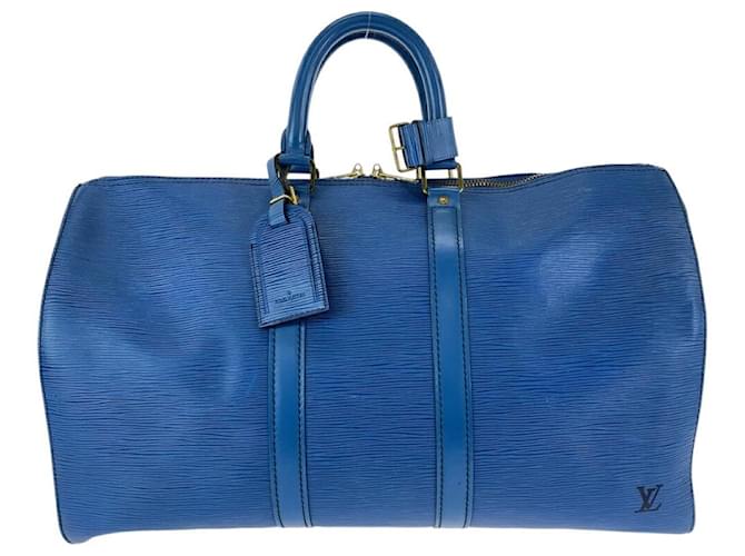 Louis Vuitton Epi Keepall 45 Boston Bag Blue Leather  ref.1734396