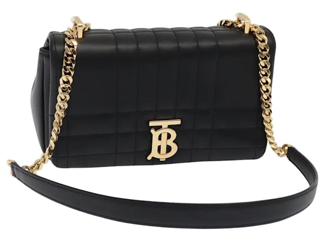 BURBERRY Roller Chain Shoulder Bag Leather Black Gold Auth