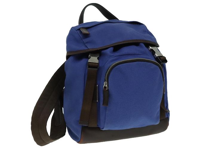 PRADA Backpack Canvas Blue Auth 88293