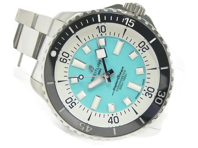BREITLING Superocean Automatico 44 blu turchese A17376 Uomo Argento