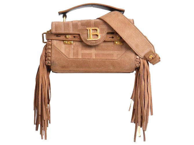 BALMAIN - Bolsa de ombro Balmain B-Buzz 22 em camurça marrom