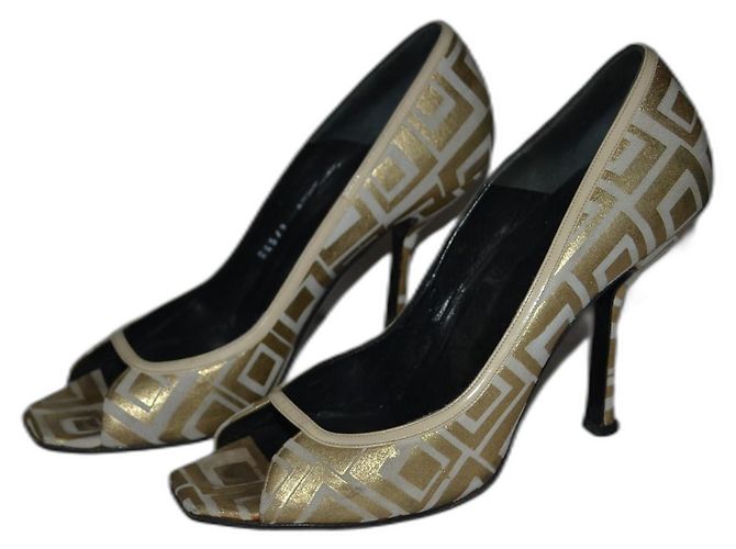 Gianni Versace High Heels Weiß und Gold Leder Größe 38 Golden