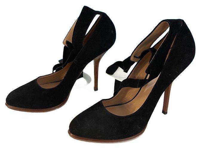 Céline High Heels aus schwarzem Leder und Wildleder mit Riemen