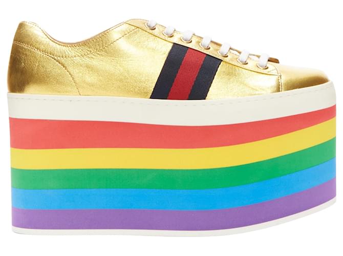 Sneaker platform Gucci Alessandro Michele Peggy arcobaleno Multicolore Pelle ref.1735861 Joli Closet