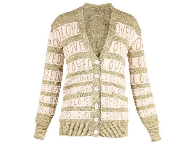Gucci Loved Oversized Lurex-Cardigan aus goldener Wolle Metallisch