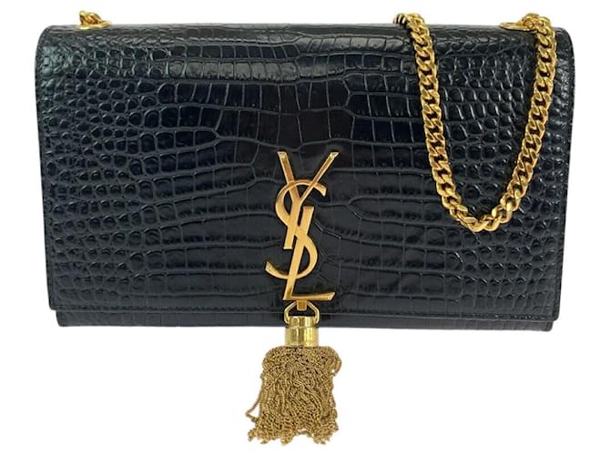 YSL Crossbody bag Yves Saint outlet Laurent purse black & gold w/ gold chain