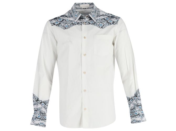 Alexander McQueen Skull Print Button Down Shirt in White Cotton