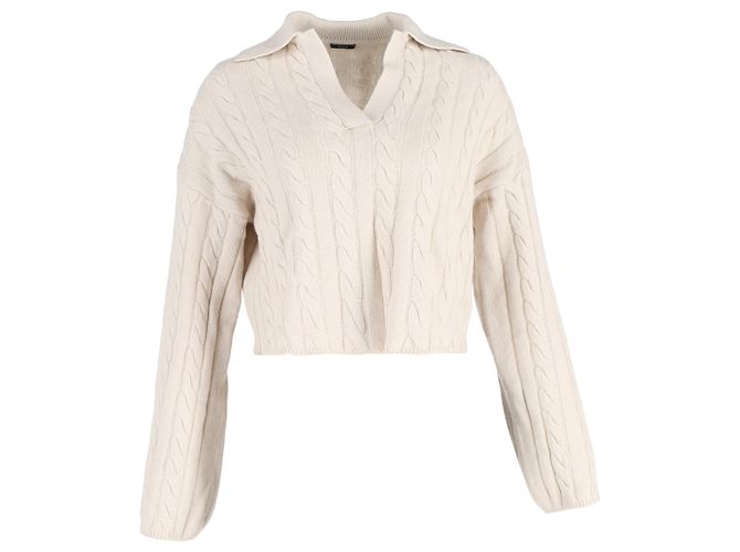 Maglione corto con colletto a maglia Joseph in lana beige chiaro 