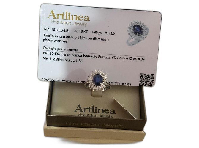 Autre Marque 18kt Weißgoldring mit Diamanten und blauer Saphirstein