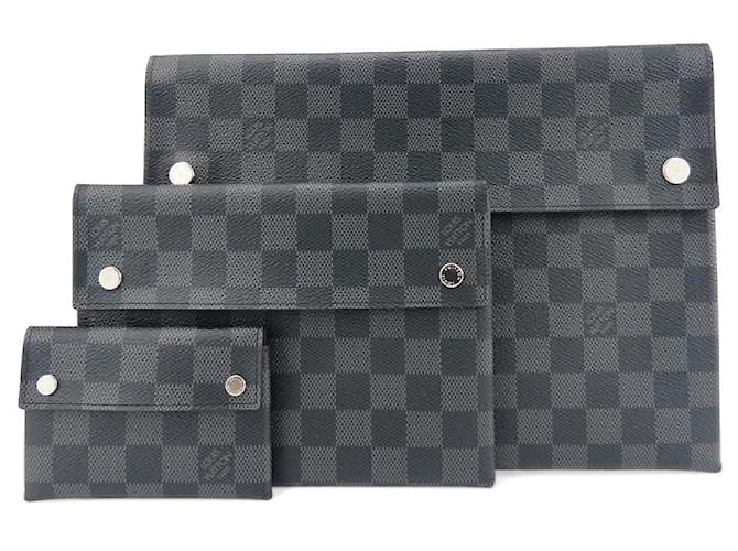 Louis Vuitton Damier Graphite Alpha Triple Pouch Clutch Grey Cloth  ref.1736942