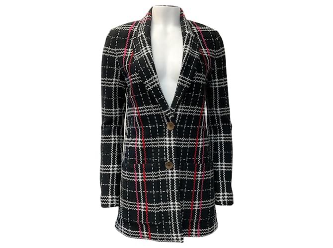Autre Marque St. John Black Caviar Multi Plaid Wool Knit Blazer  ref.1737452