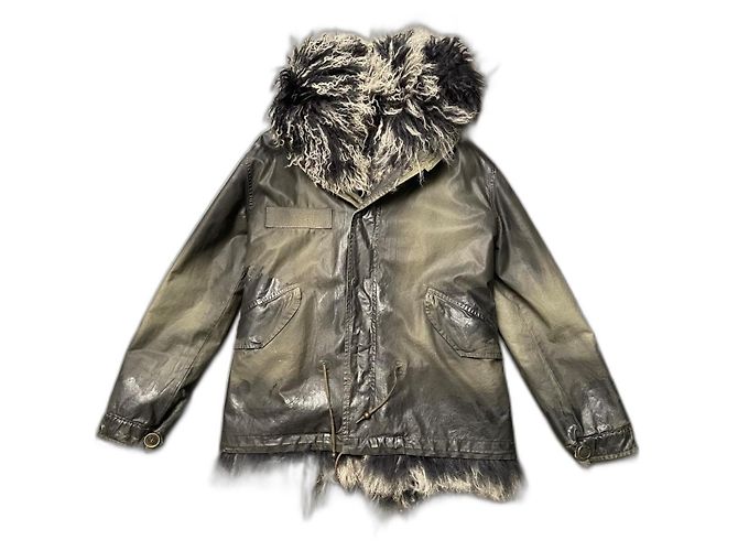 Parka Mr and Mrs Furs Caqui de Algodão com Colete de Carneiro da Mongólia