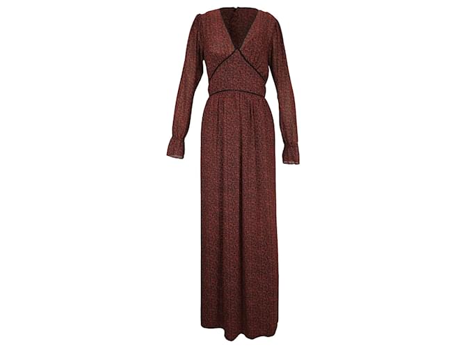  Michael Kors Floral Print Maxi V-Neck Long Sleeve Dress in Red Polyester  ref.1737836