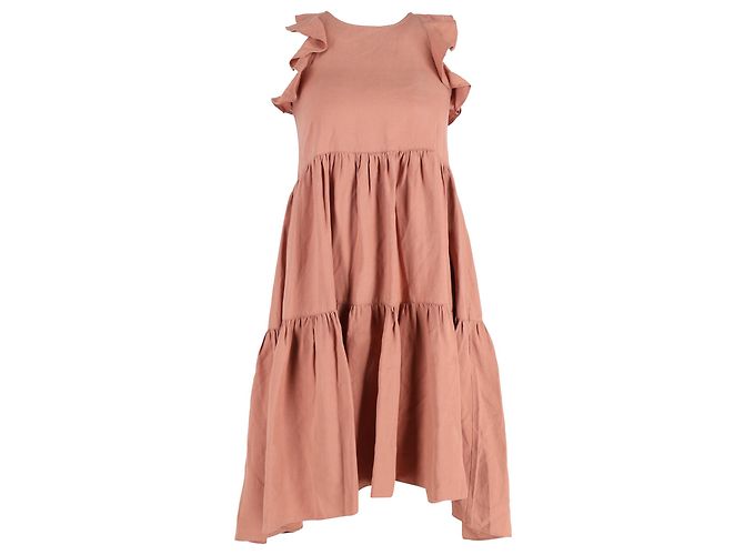Vestido mini com babados Sienna da Ulla Johnson em Tencel pêssego Marrom Vermelho