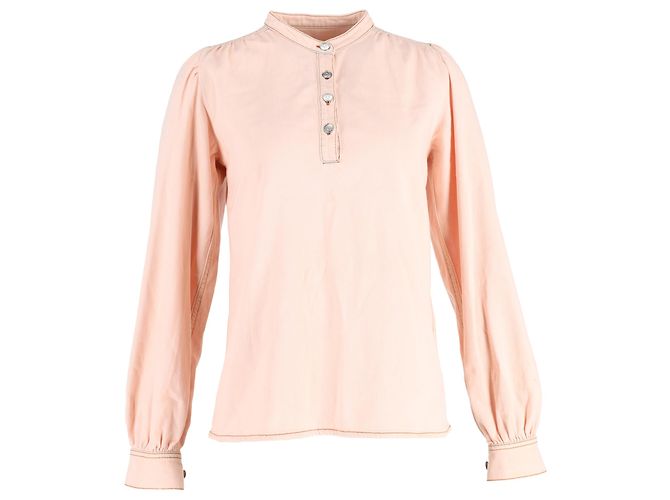 Camisa de manga larga abotonada Ganni Trinity en denim de algodón rosa pastel