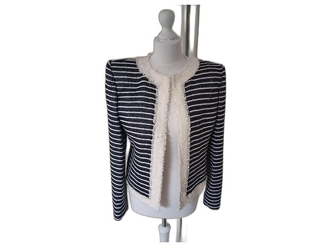 Balmain White Cotton Tweed Striped Short Jacket