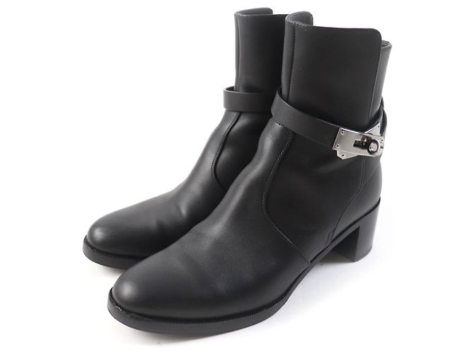 Hermès Botas de couro com fivela Hermes Kelly pretas 36 Preto