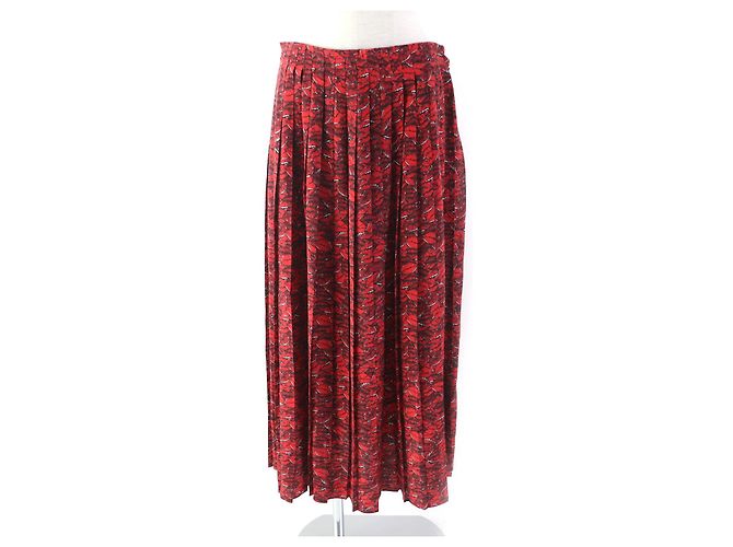 Saia plissada de seda com estampa de lábios Valentino vermelha Vermelho