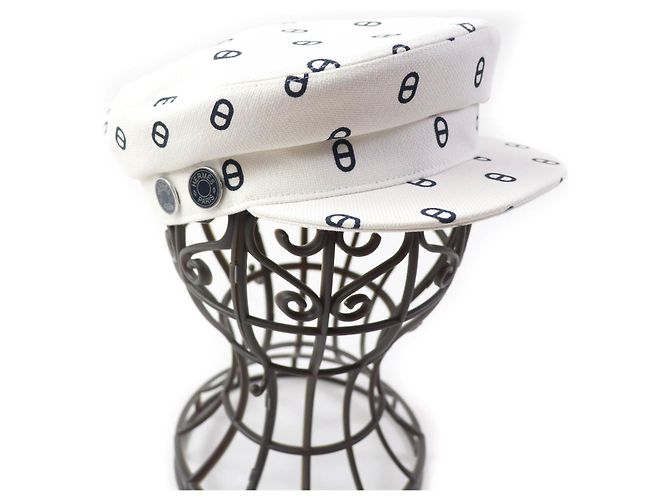 Hermès HERMES Vauban Cotton Polyurethane Hat White Navy