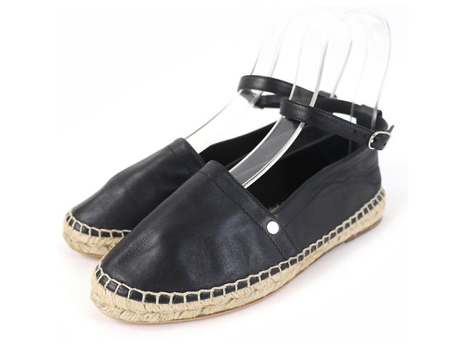 Hermès Hermes Leather Espadrilles Ankle Strap Black